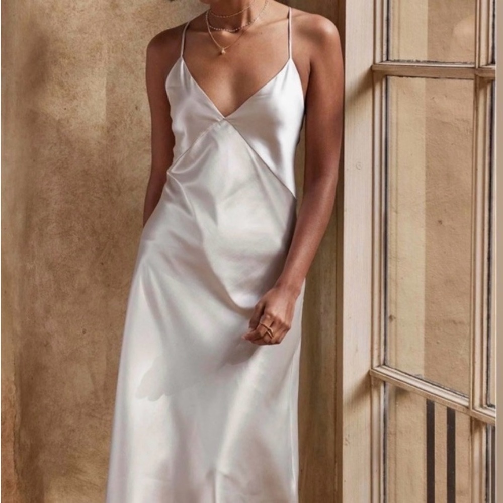 Grace Loves Lace Satin Backless Slip Dress in Ivory